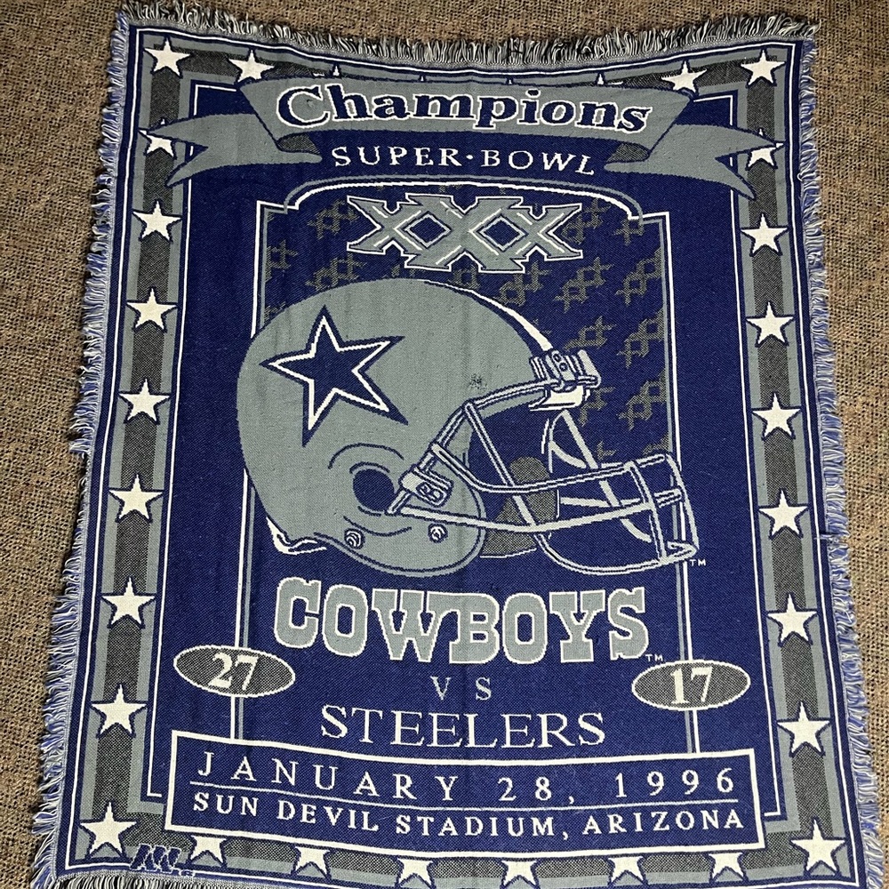 NFL Dallas Cowboys Super Bowl XXX Champions Throw Blanket - Blue/Gray